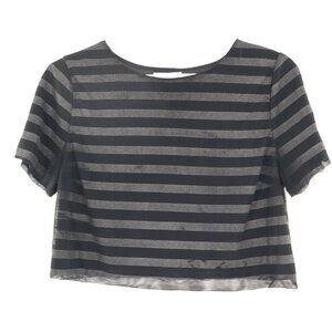 BCNU Striped Mesh Crop Top Womens M Black Gray Grunge Alt Well Worn Punk Hipster